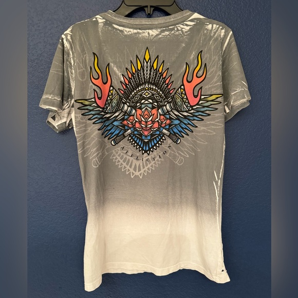 Affliction Black Label Tribal Fire Women’s Grey & White T-Shirt Size Small - Picture 6 of 14